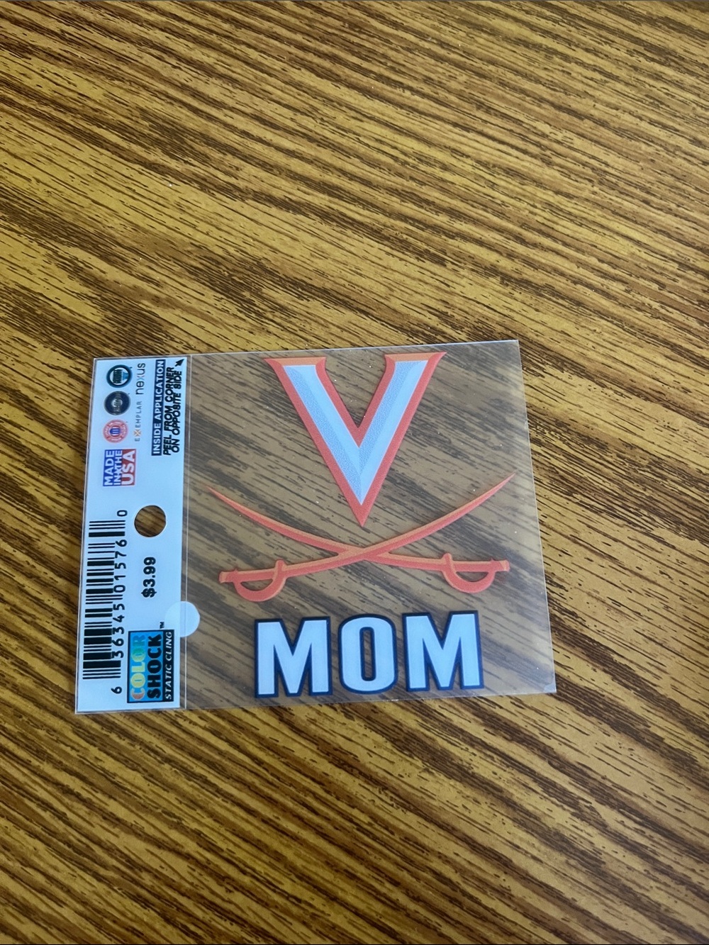 University of Virginia car window “Mom”Decal with V Logo and Crossed Swords